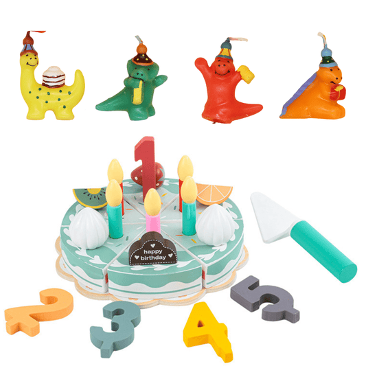 Wooden Birthday Cake Toy (1-5 Years) with Dinosaur Candles
